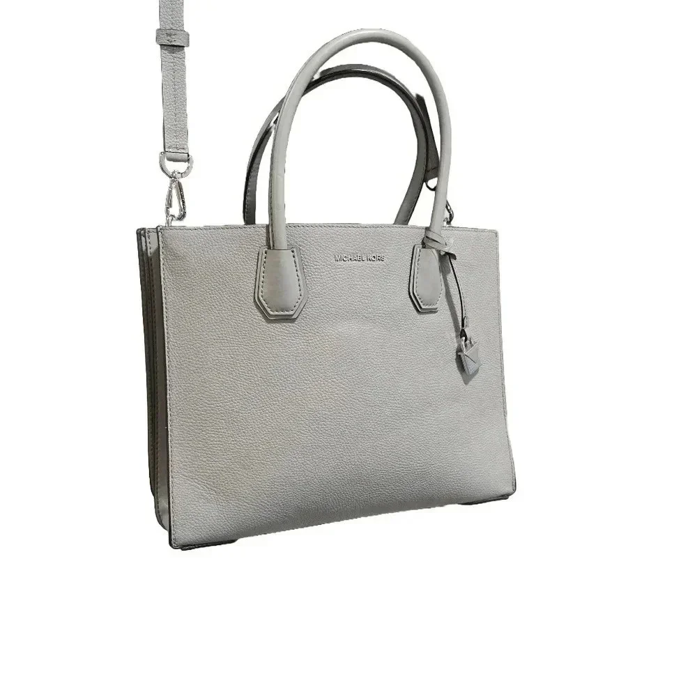 Michael Kors Mercer Large Convertible Pearl Grey Leather Tote Bag
